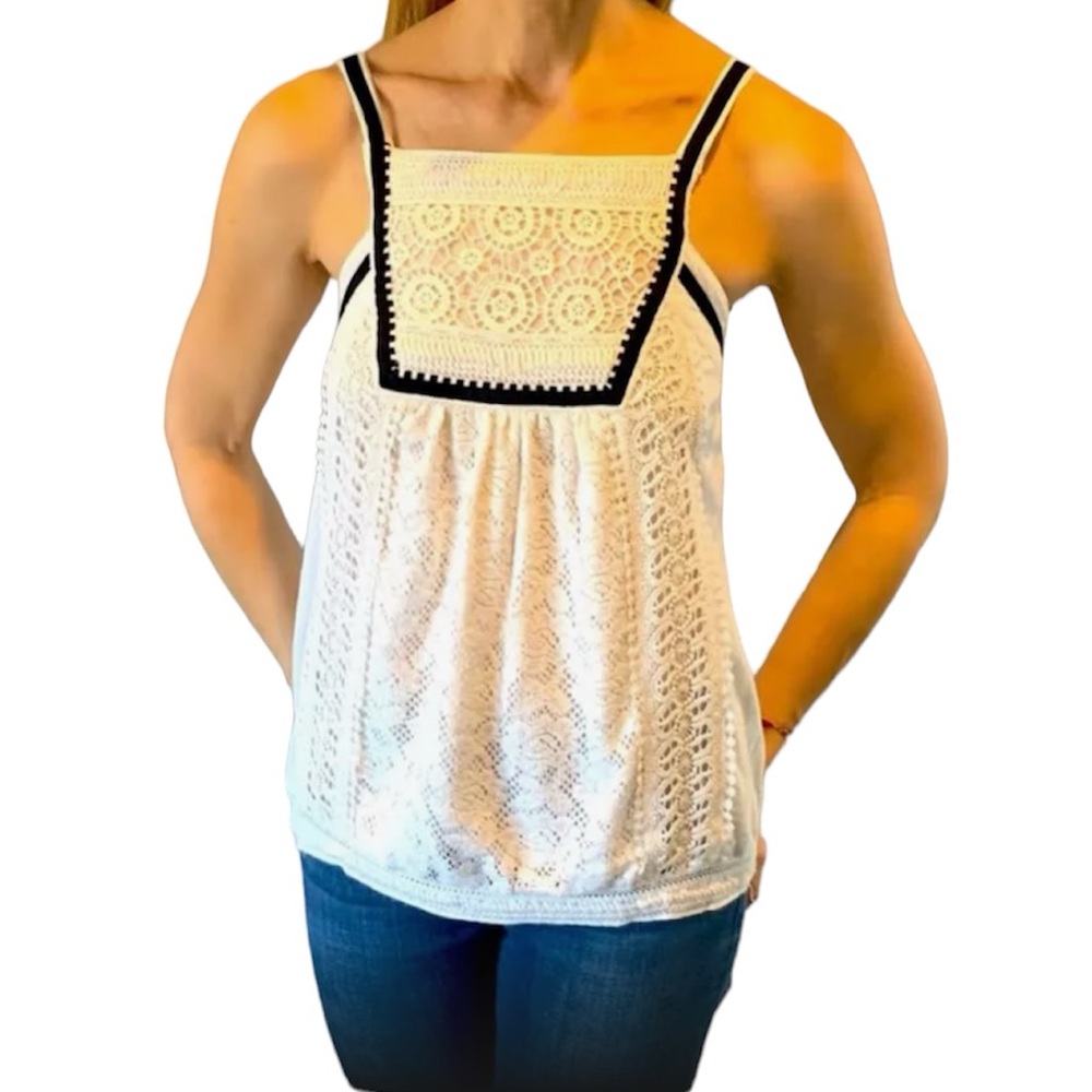 Anthropologie Akemi + Kin Knit Tank Off White with Black Trim Sz XS
